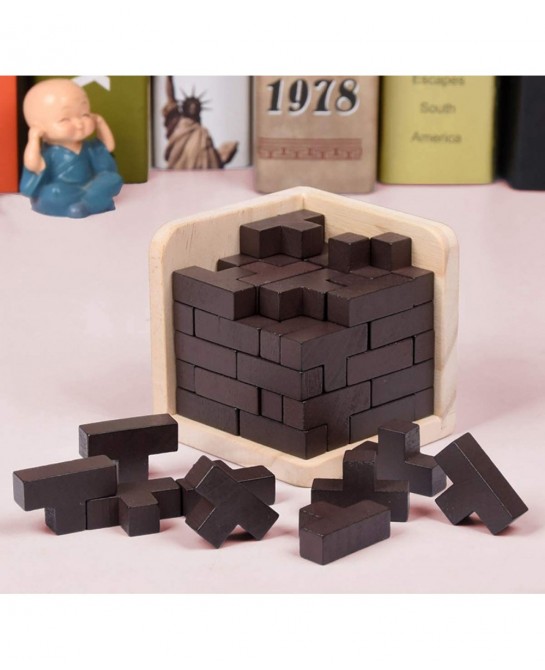 Wooden Brain Teaser Puzzle Cube Wooden Puzzles T-Shaped Jigsaw Logic Puzzle Educational Toy for Kids and Adults (Wine) $19.67...