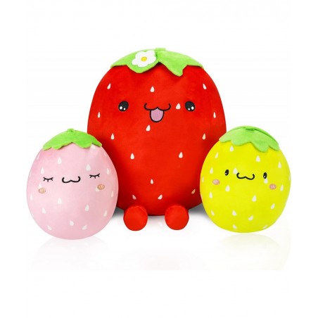 3Pcs Adorable Plush Strawberry Pillow Toys 16'' and 8'' Stuffed Plushies Toy Doll Soft Cute Fruit Plush Throw Pillows Hugging...