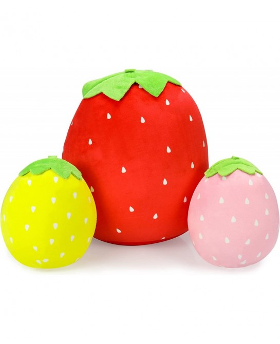 3Pcs Adorable Plush Strawberry Pillow Toys 16'' and 8'' Stuffed Plushies Toy Doll Soft Cute Fruit Plush Throw Pillows Hugging...