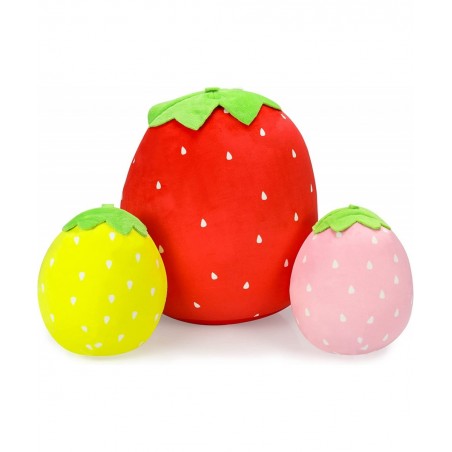 3Pcs Adorable Plush Strawberry Pillow Toys 16'' and 8'' Stuffed Plushies Toy Doll Soft Cute Fruit Plush Throw Pillows Hugging...