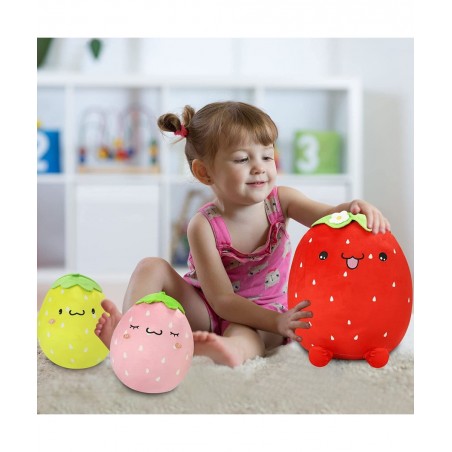 3Pcs Adorable Plush Strawberry Pillow Toys 16'' and 8'' Stuffed Plushies Toy Doll Soft Cute Fruit Plush Throw Pillows Hugging...