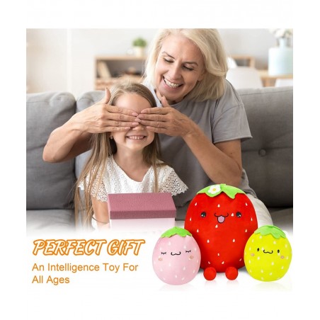3Pcs Adorable Plush Strawberry Pillow Toys 16'' and 8'' Stuffed Plushies Toy Doll Soft Cute Fruit Plush Throw Pillows Hugging...