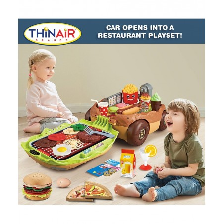 Burger Car Kids’ Kitchen Playset: 3 Pretend Play Toys in 1 with Fun Lights & Sounds Includes Burger-Shaped Toy Car Toy Food T...