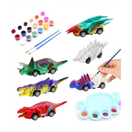 6 Pack Painting Dinosaur Pull Back Car Toys Arts and Crafts for Kids Age 3-12 DIY Dinosaur Painting Kits for Boys Girls Kids ...