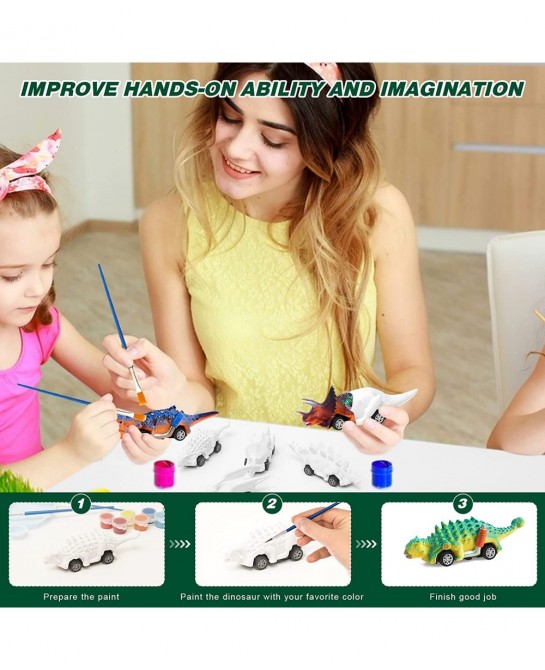 6 Pack Painting Dinosaur Pull Back Car Toys Arts and Crafts for Kids Age 3-12 DIY Dinosaur Painting Kits for Boys Girls Kids ...