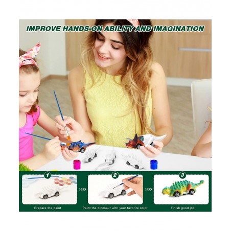 6 Pack Painting Dinosaur Pull Back Car Toys Arts and Crafts for Kids Age 3-12 DIY Dinosaur Painting Kits for Boys Girls Kids ...
