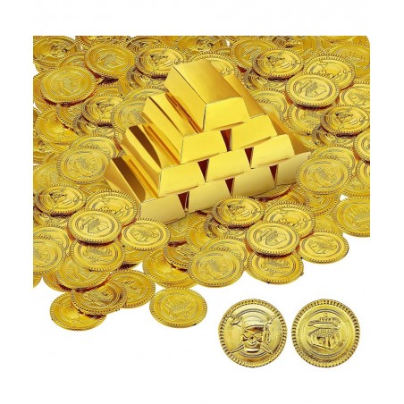 24 Pieces Foil Gold Bar Treasure Boxes Pirate Gold Bar Favor Boxes Paper Gold Brick Decoration and 24 Pieces Gold Pirate Trea...