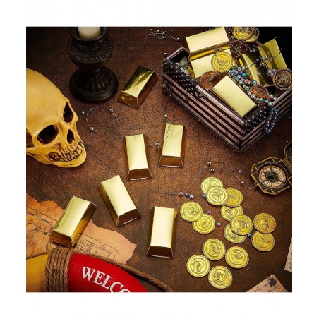 24 Pieces Foil Gold Bar Treasure Boxes Pirate Gold Bar Favor Boxes Paper Gold Brick Decoration and 24 Pieces Gold Pirate Trea...