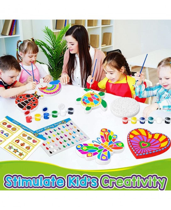 Arts and Crafts Painting Kit for Kids 4-8 6 Pack DIY Kids Plaster Painting Set Indoor & Outdoor Art Decoration Craft Painting...