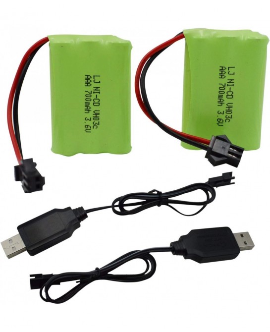 2 Pack 3.6V 700mAh AAA Re-Chargeable Battery Pack with SM-2P Connector Plug and USB Charger Cable for RC Battle Bumper Cars a...