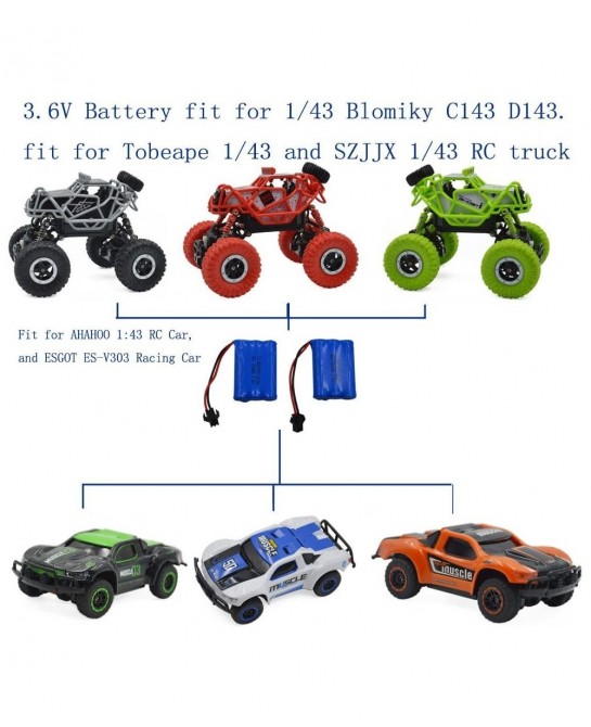 2 Pack 3.6V 700mAh AAA Re-Chargeable Battery Pack with SM-2P Connector Plug and USB Charger Cable for RC Battle Bumper Cars a...