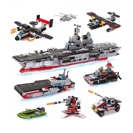 1161 Pieces Aircraft Carrier Building Blocks Set 13 in 1 Military Battleship Model Building Toy Kit with Armored Tank Fighter...