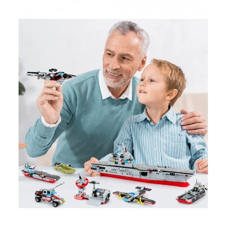 1161 Pieces Aircraft Carrier Building Blocks Set 13 in 1 Military Battleship Model Building Toy Kit with Armored Tank Fighter...