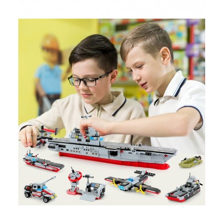1161 Pieces Aircraft Carrier Building Blocks Set 13 in 1 Military Battleship Model Building Toy Kit with Armored Tank Fighter...