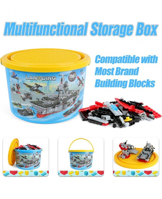 1161 Pieces Aircraft Carrier Building Blocks Set 13 in 1 Military Battleship Model Building Toy Kit with Armored Tank Fighter...