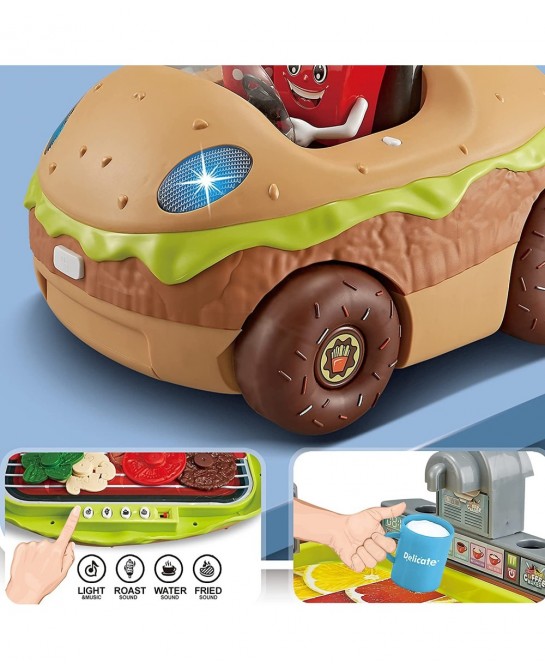 Burger Car Kids’ Kitchen Playset: 3 Pretend Play Toys in 1 with Fun Lights & Sounds Includes Burger-Shaped Toy Car Toy Food T...