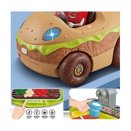 Burger Car Kids’ Kitchen Playset: 3 Pretend Play Toys in 1 with Fun Lights & Sounds Includes Burger-Shaped Toy Car Toy Food T...