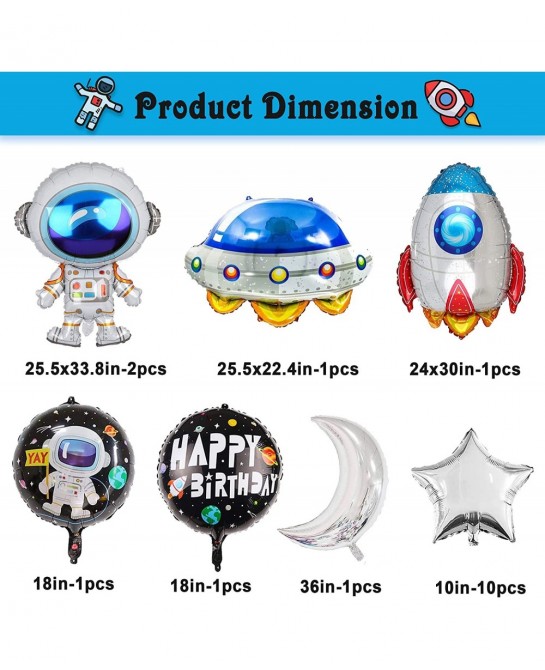 17Pcs Astronaut Spaceman Foil Balloons Rocket Airship Star Moon Balloons Helium Balloons Space Galaxy Themed Party Supplies H...