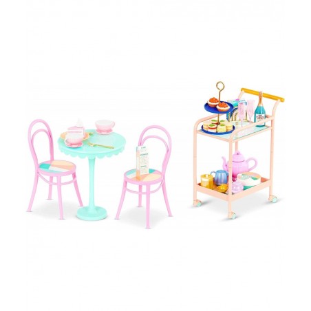 – Rolling Tea Cart Playset – Table & Chairs Furniture Teapot Party Play Food – 14-inch Doll Accessories – Toys for Kids Ages ...