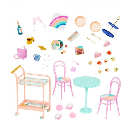 – Rolling Tea Cart Playset – Table & Chairs Furniture Teapot Party Play Food – 14-inch Doll Accessories – Toys for Kids Ages ...