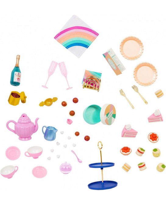 – Rolling Tea Cart Playset – Table & Chairs Furniture Teapot Party Play Food – 14-inch Doll Accessories – Toys for Kids Ages ...