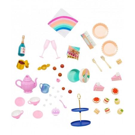 – Rolling Tea Cart Playset – Table & Chairs Furniture Teapot Party Play Food – 14-inch Doll Accessories – Toys for Kids Ages ...