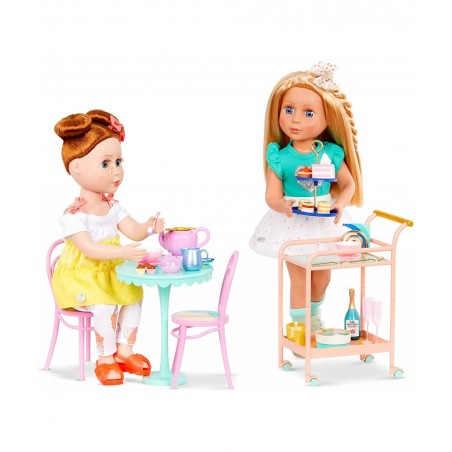 – Rolling Tea Cart Playset – Table & Chairs Furniture Teapot Party Play Food – 14-inch Doll Accessories – Toys for Kids Ages ...