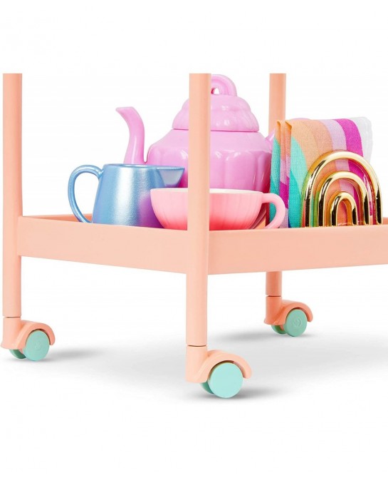 – Rolling Tea Cart Playset – Table & Chairs Furniture Teapot Party Play Food – 14-inch Doll Accessories – Toys for Kids Ages ...