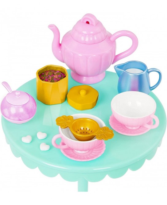 – Rolling Tea Cart Playset – Table & Chairs Furniture Teapot Party Play Food – 14-inch Doll Accessories – Toys for Kids Ages ...