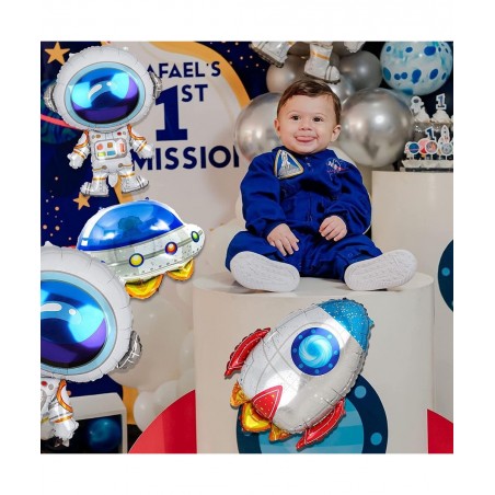 17Pcs Astronaut Spaceman Foil Balloons Rocket Airship Star Moon Balloons Helium Balloons Space Galaxy Themed Party Supplies H...