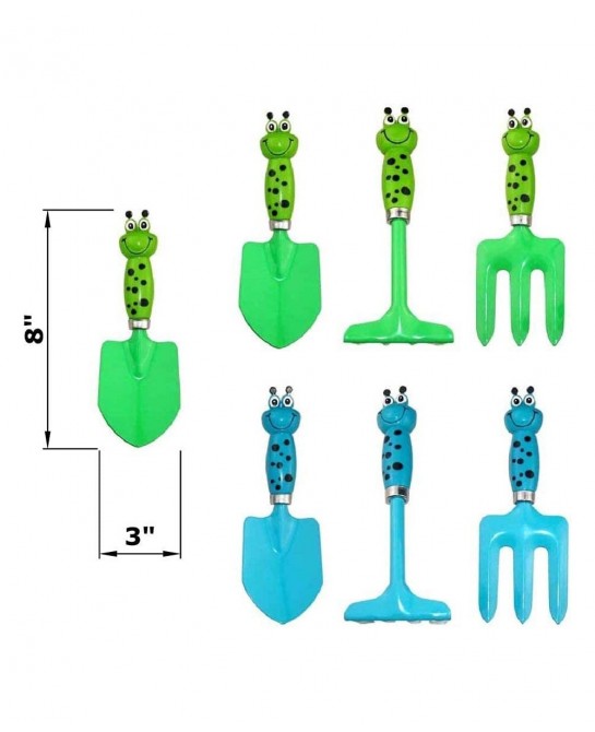 MTB Gardening Tool Sets Frog Handle Pack of 2 Sets (Blue+ Green) Kids Garden Tool Set Kit Beach Sand Play Tool Sandbox and So...