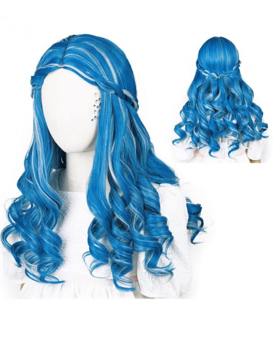 Colored Blue mix Grey Cosplay Wig with Face Sticker for Girls Addison+Wig Cap $39.35 Kids' Dress-Up Accessories