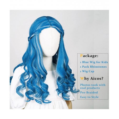 Colored Blue mix Grey Cosplay Wig with Face Sticker for Girls Addison+Wig Cap $39.35 Kids' Dress-Up Accessories