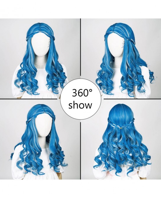 Colored Blue mix Grey Cosplay Wig with Face Sticker for Girls Addison+Wig Cap $39.35 Kids' Dress-Up Accessories