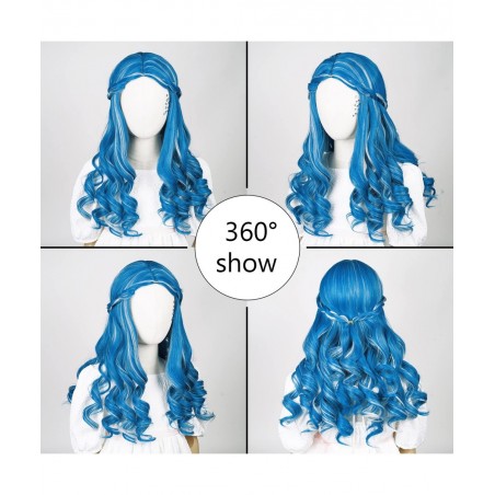 Colored Blue mix Grey Cosplay Wig with Face Sticker for Girls Addison+Wig Cap $39.35 Kids' Dress-Up Accessories