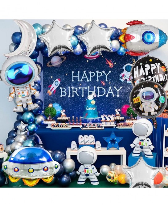 17Pcs Astronaut Spaceman Foil Balloons Rocket Airship Star Moon Balloons Helium Balloons Space Galaxy Themed Party Supplies H...