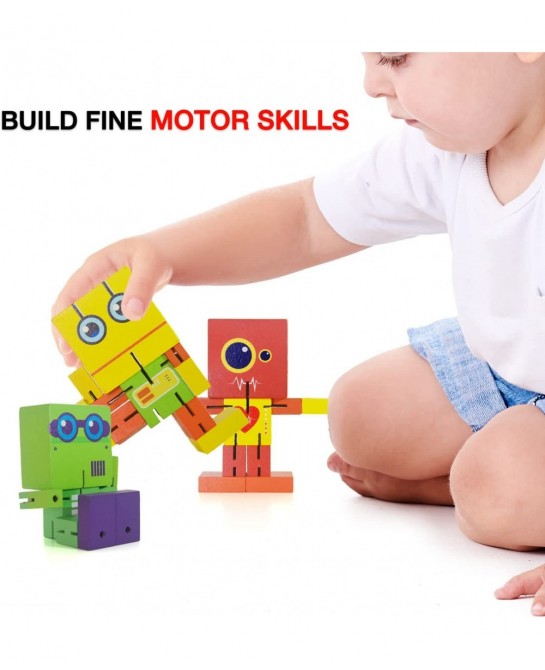 Wooden Robot Toy cubebot Toy cubebot Cube Toy Puzzle cubebot Micro Stacking Wood Robots Fidget Bots Wooden Robot Puzzle Toy R...