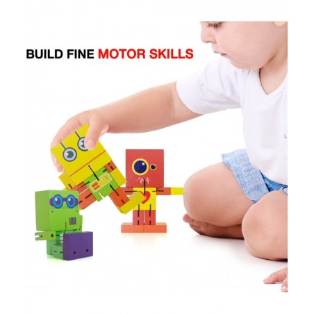 Wooden Robot Toy cubebot Toy cubebot Cube Toy Puzzle cubebot Micro Stacking Wood Robots Fidget Bots Wooden Robot Puzzle Toy R...