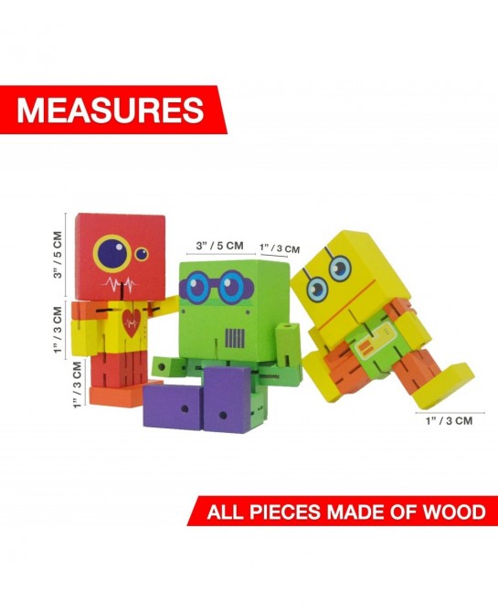Wooden Robot Toy cubebot Toy cubebot Cube Toy Puzzle cubebot Micro Stacking Wood Robots Fidget Bots Wooden Robot Puzzle Toy R...