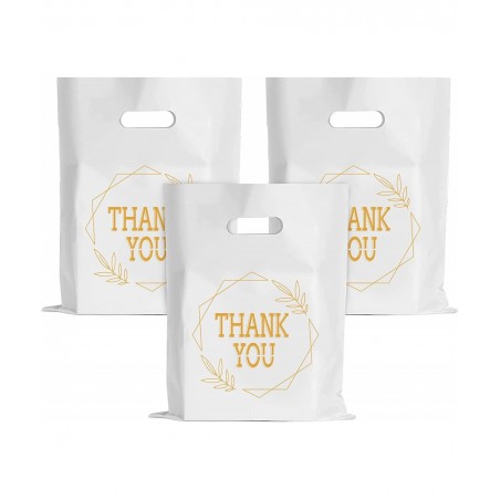 100 PCS Thank You Plastic Bags with Handles 6x7.8inch Merchandise Bags Party Favor Goodie Bags Mini Gift Bags Candy Cookie Tr...