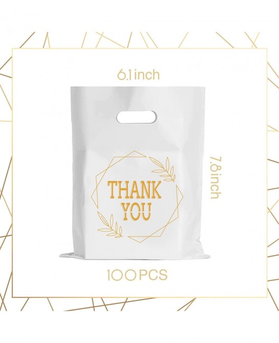 100 PCS Thank You Plastic Bags with Handles 6x7.8inch Merchandise Bags Party Favor Goodie Bags Mini Gift Bags Candy Cookie Tr...