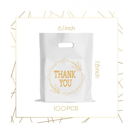 100 PCS Thank You Plastic Bags with Handles 6x7.8inch Merchandise Bags Party Favor Goodie Bags Mini Gift Bags Candy Cookie Tr...