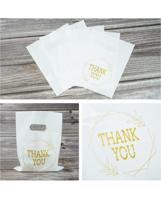 100 PCS Thank You Plastic Bags with Handles 6x7.8inch Merchandise Bags Party Favor Goodie Bags Mini Gift Bags Candy Cookie Tr...