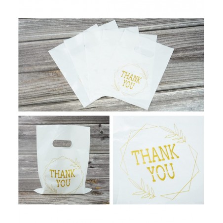 100 PCS Thank You Plastic Bags with Handles 6x7.8inch Merchandise Bags Party Favor Goodie Bags Mini Gift Bags Candy Cookie Tr...