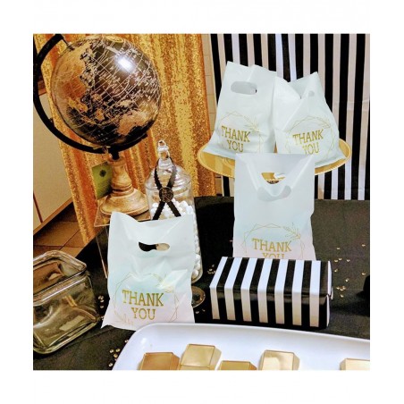 100 PCS Thank You Plastic Bags with Handles 6x7.8inch Merchandise Bags Party Favor Goodie Bags Mini Gift Bags Candy Cookie Tr...