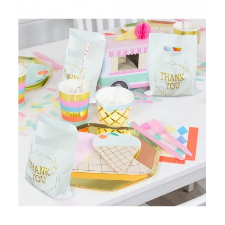 100 PCS Thank You Plastic Bags with Handles 6x7.8inch Merchandise Bags Party Favor Goodie Bags Mini Gift Bags Candy Cookie Tr...