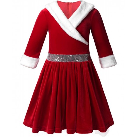 Miss Santa Costume Girls' Christmas Holiday Velvet Ruffle Tutu Ball Gown Dress and Hat Outfits Set $28.79 Kids' Costumes