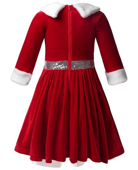 Miss Santa Costume Girls' Christmas Holiday Velvet Ruffle Tutu Ball Gown Dress and Hat Outfits Set $28.79 Kids' Costumes