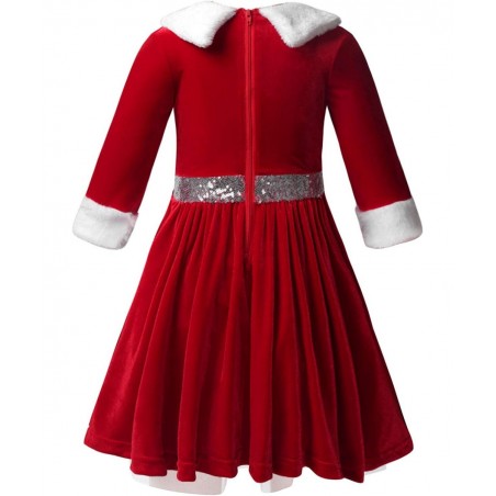 Miss Santa Costume Girls' Christmas Holiday Velvet Ruffle Tutu Ball Gown Dress and Hat Outfits Set $28.79 Kids' Costumes