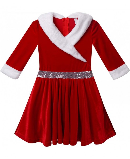 Miss Santa Costume Girls' Christmas Holiday Velvet Ruffle Tutu Ball Gown Dress and Hat Outfits Set $28.79 Kids' Costumes